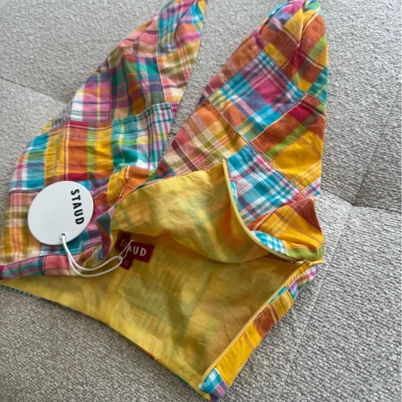 NWT STAUD X BIRKENSTOCK KAI PATCHWORK PLAID COTTON HALTER TOP- SIZE 00